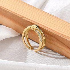 Rack Plating Brass Micro Pave Clear Cubic Zirconia Cuff Rings for Women&nbsp;RJEW-M028-114G