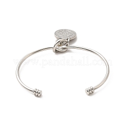 Crystal Rhinestone & Saint Benedict Charms Open Cuff Bangle&nbsp;BJEW-P283-04P