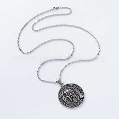 Vintage Viking 304 Stainless Steel Round Medal with Man Pendant Box Chain Necklaces for Men&nbsp;EK8272
