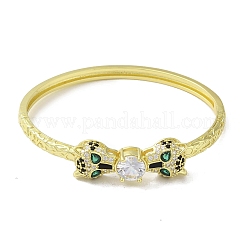 Brass Pave Clear & Green Cubic Zirconia Leopard Hinged Bangle for Women&nbsp;BJEW-K246-19A-G