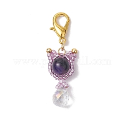 Natural Tiger Eye & Glass Seed Beaded Cat Pendant Decoration&nbsp;HJEW-MZ00157-05