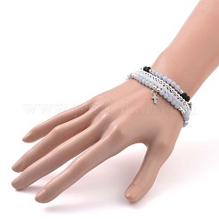 4Pcs 4 Style Natural Angelite & Lava Rock & Opalite Round Beaded Stretch Bracelets Set&nbsp;BJEW-JB09083