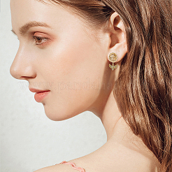 8Pcs 4 Style Flat Round with Flower Brass Micro Pave Clear Cubic Zirconia Stud Earrings Findings&nbsp;KK-DC0002-90