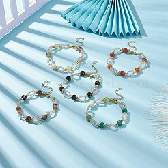 Natural Striped Agate/Banded Agate Beaded Bracelet&nbsp;BJEW-JB08613