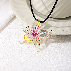 Summer Beach Starfish Transparent Glass Pendant Black Waxed Cord Necklaces for Women&nbsp;FS-WG29C72-02