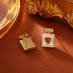 Brass & Natural Shell & Cubic Zirconia Stud Earrings&nbsp;WGADA0A-02