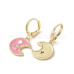 Moon & Star Real 18K Gold Plated Brass Dangle Leverback Earrings&nbsp;EJEW-L268-029G-02