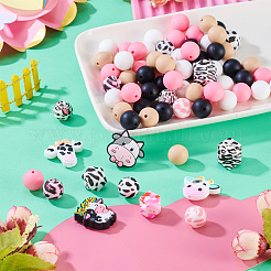 80Pcs Round & Cow Stripe Food Grade Eco-Friendly Silicone Focal Beads&nbsp;SIL-TA0002-68