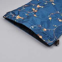 Embroidery Flower Burlap Packing Pouches Drawstring Bags&nbsp;ABAG-WH0048-39A