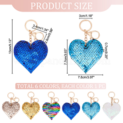 6Pcs 6 Colors Valentine's Day Sequin Heart Pendant Keychain&nbsp;KEYC-WR0001-50