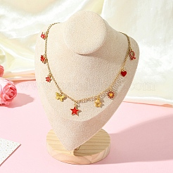 Star Flower Butterfly Ribbon Crown 304 Stainless Steel Cable Chain Necklaces&nbsp;NJEW-FS00010