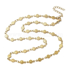 304 Stainless Steel Textured Flower Link Chain Necklaces&nbsp;NJEW-Z084-01G