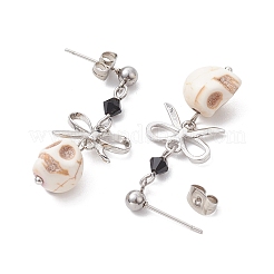 Synthetic Turquoise Skull Stud Earrings&nbsp;EJEW-TA00453