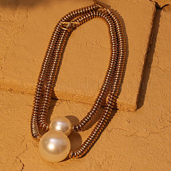 Plastic Imitation Pearl Round Pendant CCB Plastic Heishi Beaded Double Layer Necklaces with OT Clasps&nbsp;FS-WG332D2-01