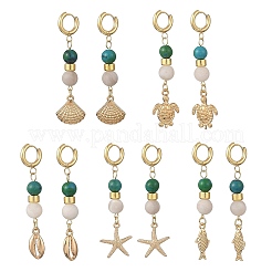 Synthetic Chrysocolla & Natural Agate Beads Hoop Dangle Earrings&nbsp;EJEW-JE07321