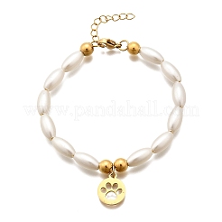 304 Stainless Steel Flat Round with Paw Print Charm Bracelets for Women&nbsp;BJEW-C098-11G