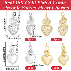 8Pcs 4 Style Rack Plating Brass Micro Pave Cubic Zirconia Pendants&nbsp;KK-BBC0012-99