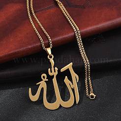 201 Stainless Steel Arabic Pendant Box Chain Necklaces for Women Men&nbsp;LS-NJEW-R013-07G