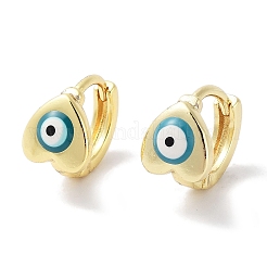Real 18K Gold Plated Brass Enamel Evil Eye Heart Hoop Earrings for Women&nbsp;EJEW-L269-120G