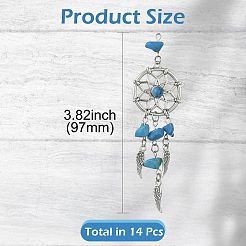 14Pcs 7 Colors Natural & Synthetic Gemstone Dream Catcher Pendants&nbsp;PALLOY-CJ00165