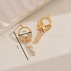 Elegant Butterfly Brass Pave Clear Cubic Zirconia Dangle Stud Earrings&nbsp;UU2168