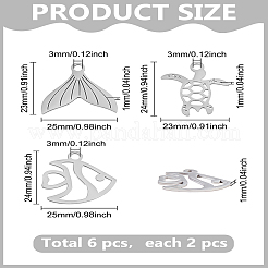 6Pcs 3 Styles 304 Stainless Steel Pendants&nbsp;STAS-LP0003-25