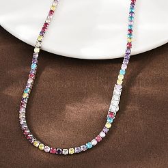 925 Sterling Silver Pave Colorful Cubic Zirconia Tennis Necklaces for Women&nbsp;NJEW-C096-01B-P01