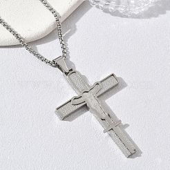Religion 201 Stainless Steel Jesus Cross Pendant 304 Stainless Steel Box Chain Necklaces&nbsp;SA-CBA3211-02P