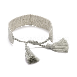 Word Love Is All Polycotton(Polyester Cotton) Braided Bracelet with Tassel Charm&nbsp;LS-BJEW-F429-05