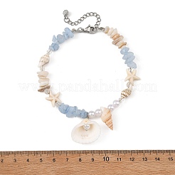 Ocean Natural Clam Shell Charm Anklets&nbsp;AJEW-AN00839-01