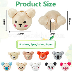 54Pcs 9 Colors Wood Animal European Style Beeds&nbsp;WOOD-OC0003-75