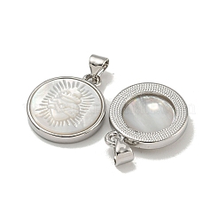 Rack Plating Brass Pave Natural White Shell Pendants&nbsp;KK-U025-11P-01