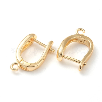 U Shape Brass Hoop Earring Findings with Latch Back Closure&nbsp;KK-J278-39G-1