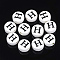 Handmade Porcelain Beads, Horizontal Hole, Flat Round with Letter, White, Letter.H, 8~8.5x4.5mm, Hole: 2mm