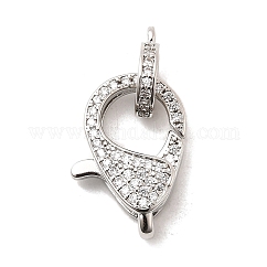 Brass Clear Cubic Zirconia Lobster Claw Clasps, with Tube Bail, Platinum, 20.5x14x5.5mm, Hole: 1.8mm