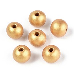 Spray Painted Round Natural Schima Wood Beads, Gold, 13~14x12.9mm, Hole: 2.8~3.5mm
