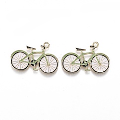 Light Gold Plated Alloy Jewelry Enamel Pendants, Bicycle, Green, 19x28.5x1.5mm, Hole: 1.8mm