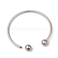 Tarnish Resistant 304 Stainless Steel European Style Bangles Making, Cuff Bangles, End with Removable Round Beads, Stainless Steel Color, Inner Diameter: 2-3/8~2-1/2 inch(6~6.5cm)