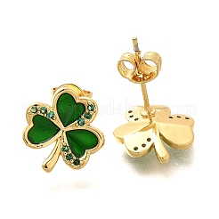 Clover Brass Micro Pave Cubic Zirconia Stud Earring&nbsp;EJEW-C126-01G