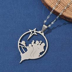 201 Stainless Steel Hollow Star with Prayer Pendant Necklaces for Ramadan & Eid Mubarak&nbsp;NJEW-D318-04P