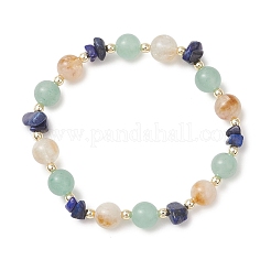 Natural Citrine & Green Aventurine & Lapis Lazuli Beads Stretch Bracelets for Women&nbsp;BJEW-JB13183