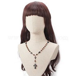 Natural Wood Rosary Bead Necklace&nbsp;NJEW-JN04249