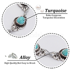2Pcs Acrylic Imitation Turquoise Oval Link Chain Anklet&nbsp;AJEW-AN0001-04