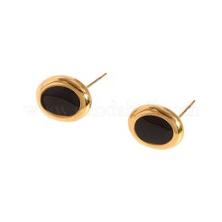 Stainless Steel Black Enamel Oval Stud Earrings for Women&nbsp;PG1145-6