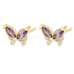 Brass Micro Pave Cubic Zirconia Stud Earrings for Women&nbsp;KK-A305-06G