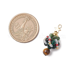 Faceted Round Natural Green Onyx Agate(Dyed & Heated) & Fuchsite & Glass Seed Beaded Christmas Tree Pendants&nbsp;PALLOY-MZ00806