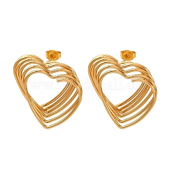 304 Stainless Steel Multilayer Heart Stud Earrings&nbsp;EJEW-L304-06G