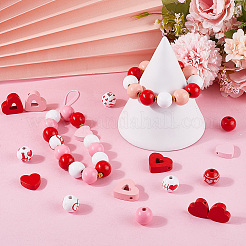Valentine's Day Spray Painted Natural Wood Beads&nbsp;WOOD-SP0001-26