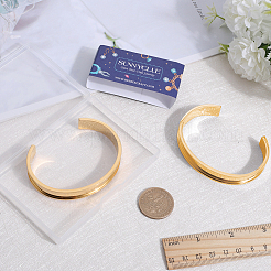 2Pcs 304 Stainless Steel Grooved Cuff Bangles&nbsp;BJEW-SC0001-74G