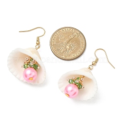 304 Stainless Steel Shell Shape with Round Dangle Earrings&nbsp;EJEW-MZ00549-06